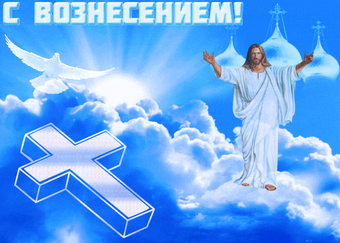 Небесная гифка с голубем мира к празднику Вознесения.