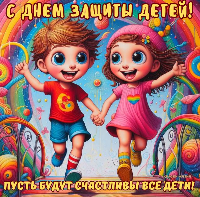 Яркие - мультяшные картинки для внуков ко дню защиты детей с пожеланием счастья.