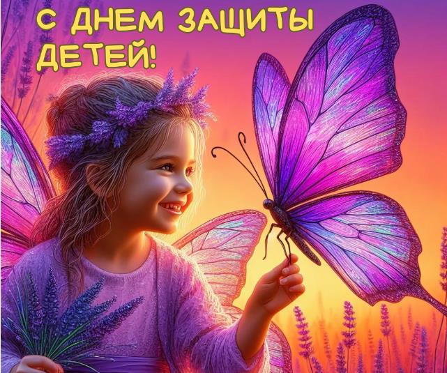 Волшебная фэнтези открытка девочка с бабочкой на день защиты детей 1 Июня.