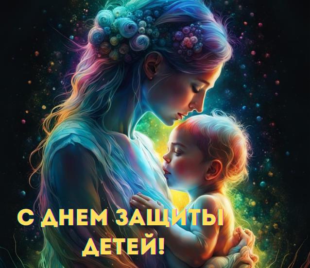 Волшебная картинка мама с ребёнком на день защиты детей 1 Июня 2024.