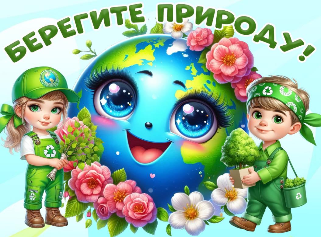 Волшебная картинка с планетой Земля и надписью "Береги природу!" для детей.