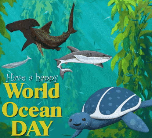 Мультяшная gif картинка World Ocean Day для детей. Мультяшная gif картинка World Ocean Day для детей.