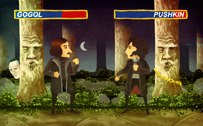 Гифка пародия на Мортал Комбат - Пушкин дерётся против Гоголя.