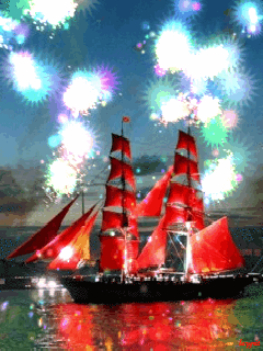 Анимация Фрегат Штандарт Алые паруса на фоне салюта. Анимация Фрегат Штандарт Алые паруса на фоне салюта.