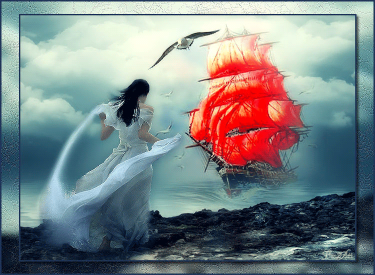 Живая gif картинка девушка, море и корабль "Алые Паруса". Живая gif картинка девушка, море и корабль "Алые Паруса".