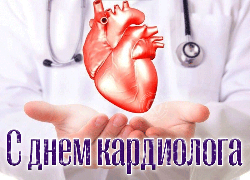 Необычная гиф открытка с настоящим сердцем в день кардиологов.