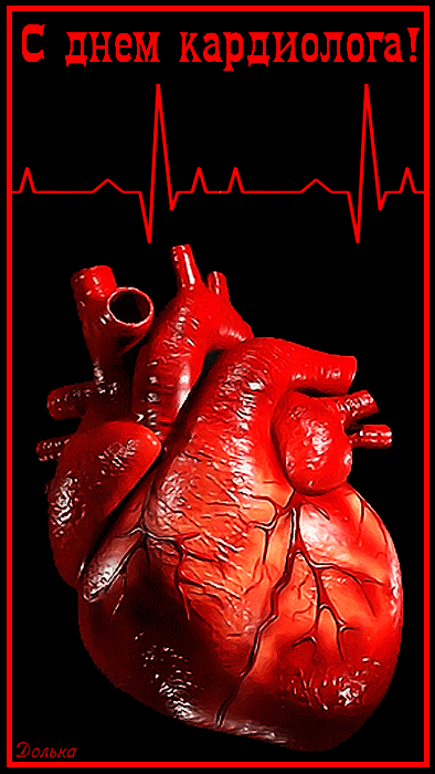 Эффектная гифка с бьющимся настоящим сердцем ко дню кардиолога.