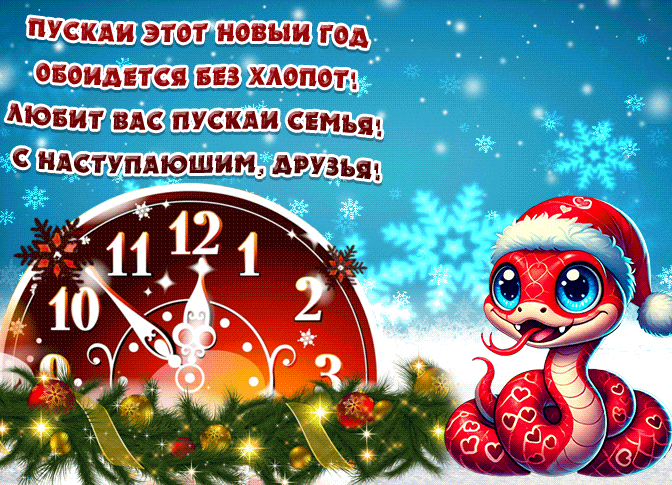 Зимняя гиф открытка со стишком про наступающий новый год Змеи. Зимняя гиф открытка со стишком про наступающий новый год Змеи.