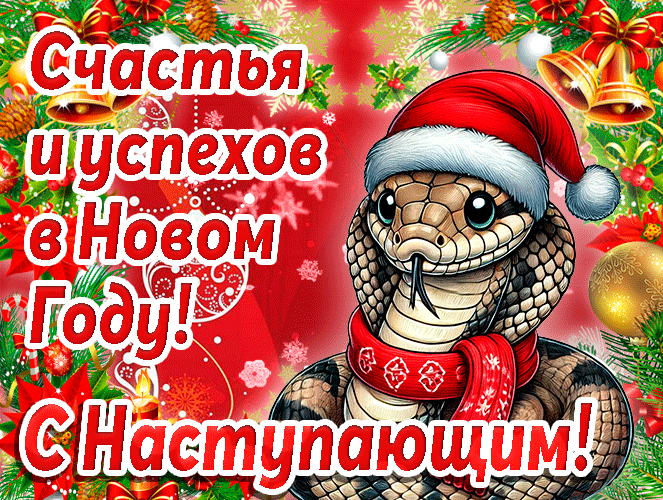 Праздничная красная гифка с пожеланием счастья и успехов в наступающем 2025 году Змеи. Праздничная красная гифка с пожеланием счастья и успехов в наступающем 2025 году Змеи.