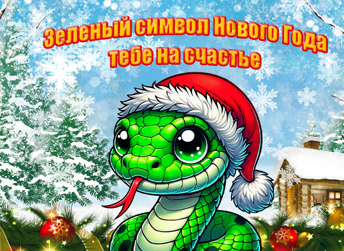 Зимняя gif картинка со снегопадом и символом 2025 года - Зелёной деревянной змеёй. Зимняя gif картинка со снегопадом и символом 2025 года - Зелёной деревянной змеёй.