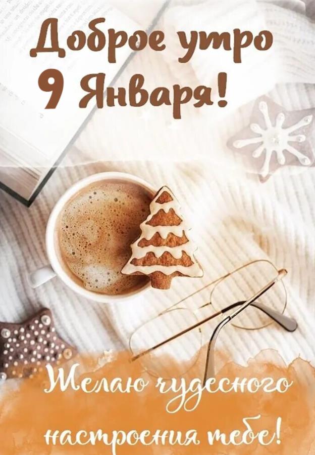 Красивая открытка с пожеланием чудесного настроения утром 9 января. Красивая открытка с пожеланием чудесного настроения утром 9 января.