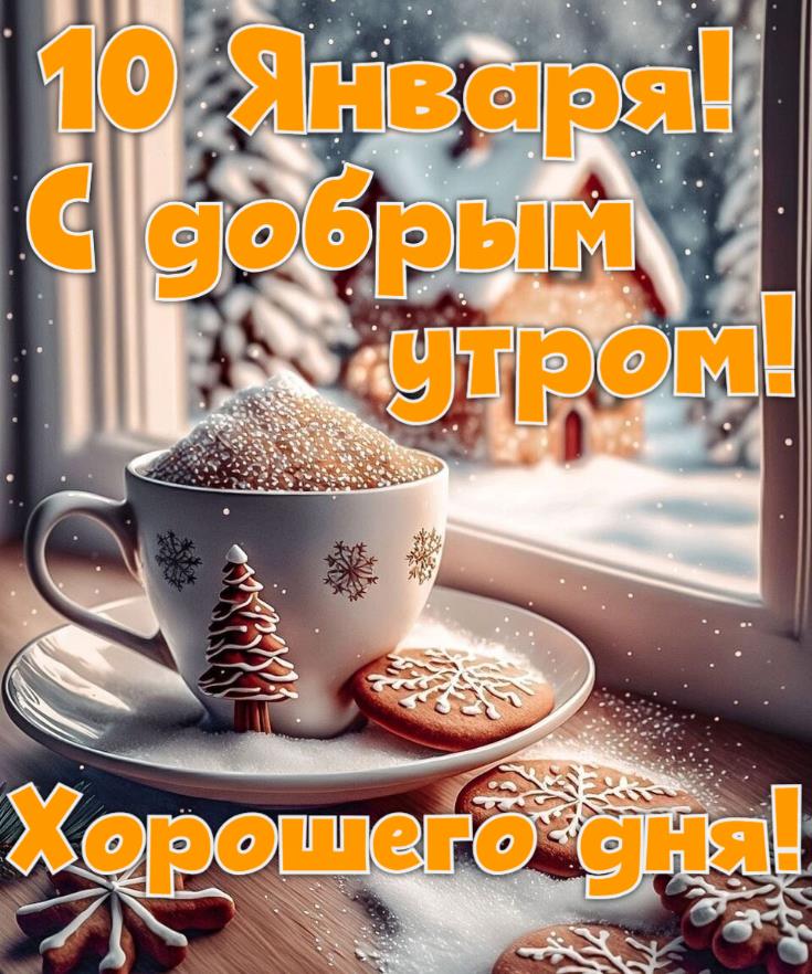 Новая волшебная зимняя открытка для пожелания доброго утра 10-го января.