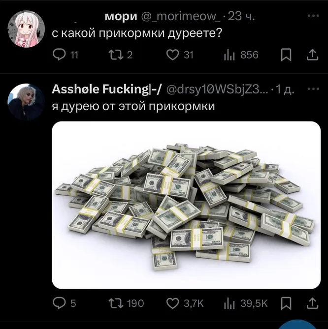 А с какой прикормки дуреете вы ? От бабла!