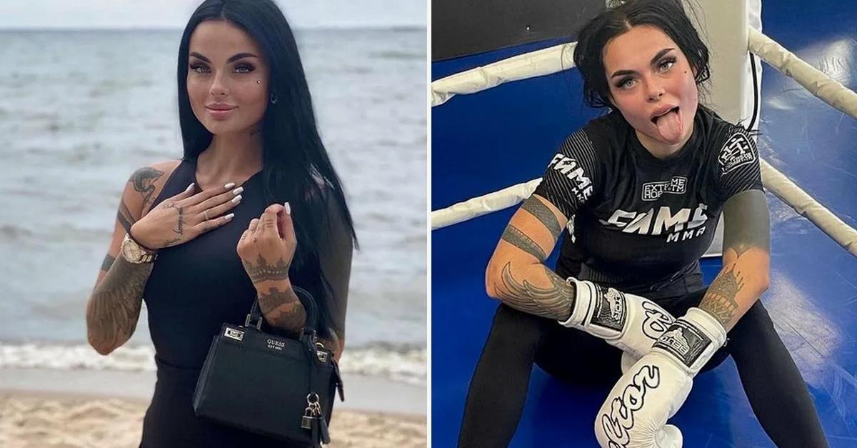 Камила "Zusje" Смогулецкая на фото в платье и бойцовской аммуниции. Камила "Zusje" Смогулецкая на фото в платье и бойцовской аммуниции.