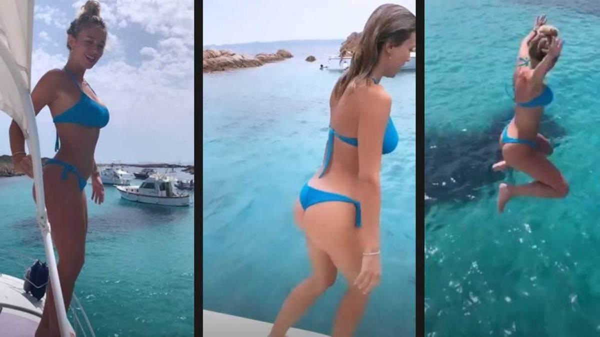 Слитые в сеть фото Дилетта Леотта в синем купальнике на отдыхе. Слитые в сеть фото Дилетта Леотта в синем купальнике на отдыхе.