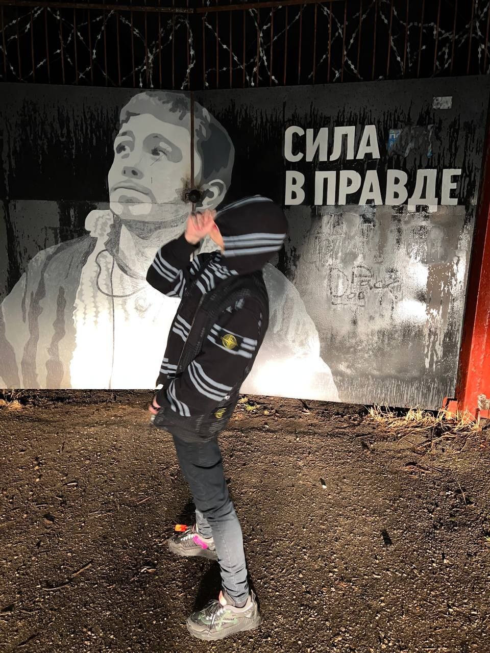 Снимки на фоне забора с Бодровым "Сила в правде!".