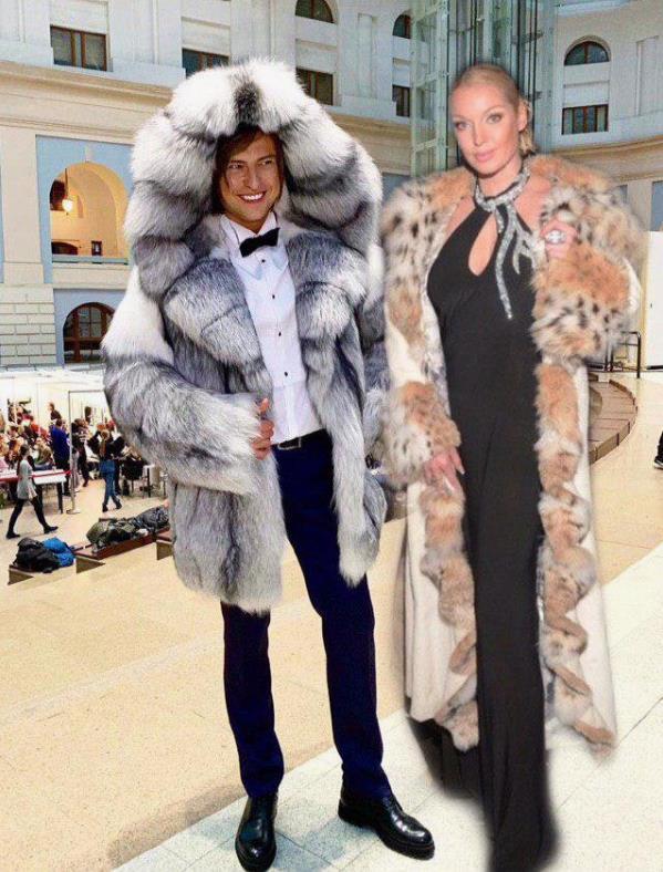 Смешная фотография Волочкова и Шаляпин позируют в шубах.