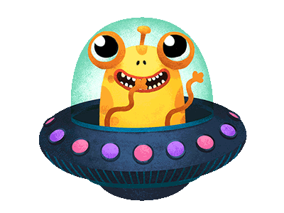 Анимация иноземного существа в летательном аппарате (гиф стикер) для ватсап и вайбер.