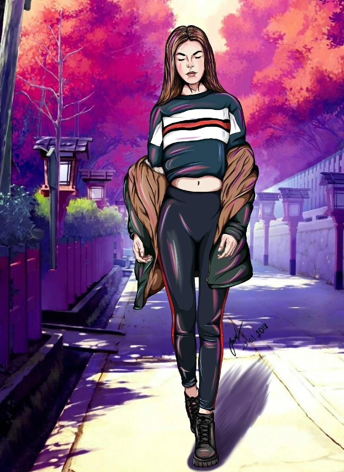 Рисунок в стиле аниме с геймершей. Рисунок в стиле аниме с геймершей.