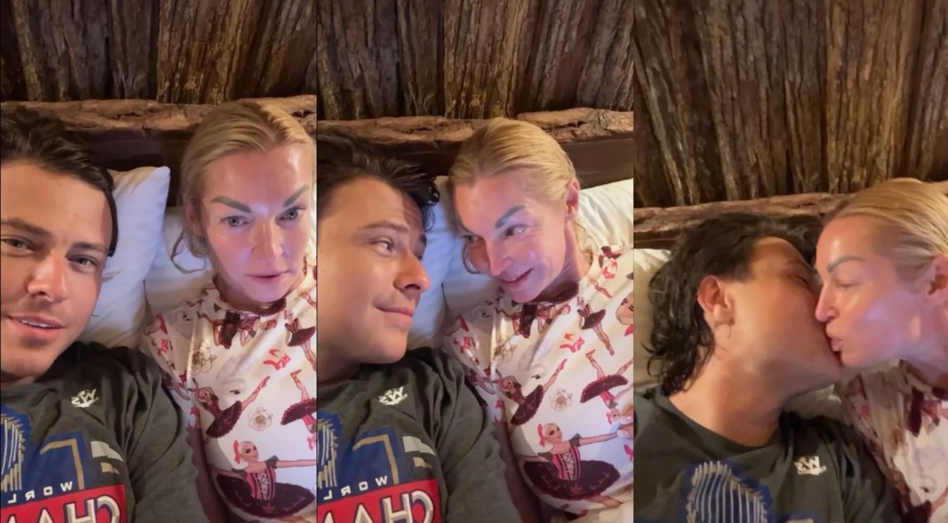 А это уже подборка селфи, после бани, Шаляпин и Волочкова лежат на кровати в номере.