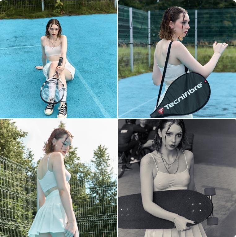 Подборка слитых в сеть фото с pupka anupka на теннисном корте в мини юбке.