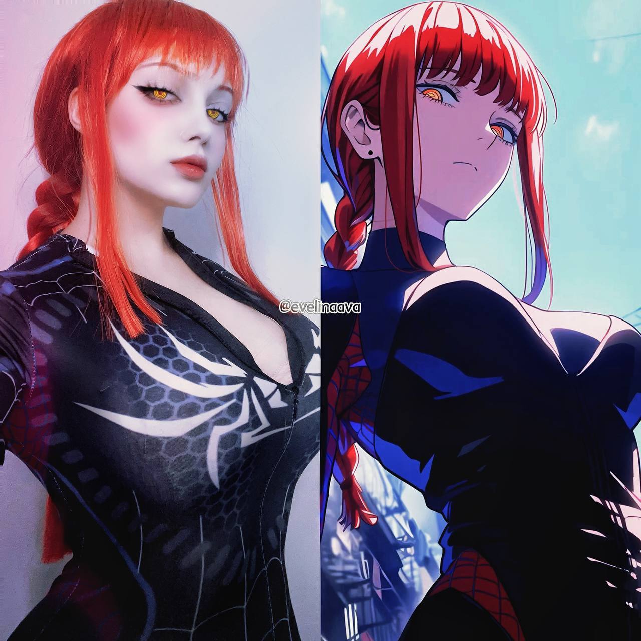 Рыжеволосая evelinaava пародирует героев аниме комиксов.