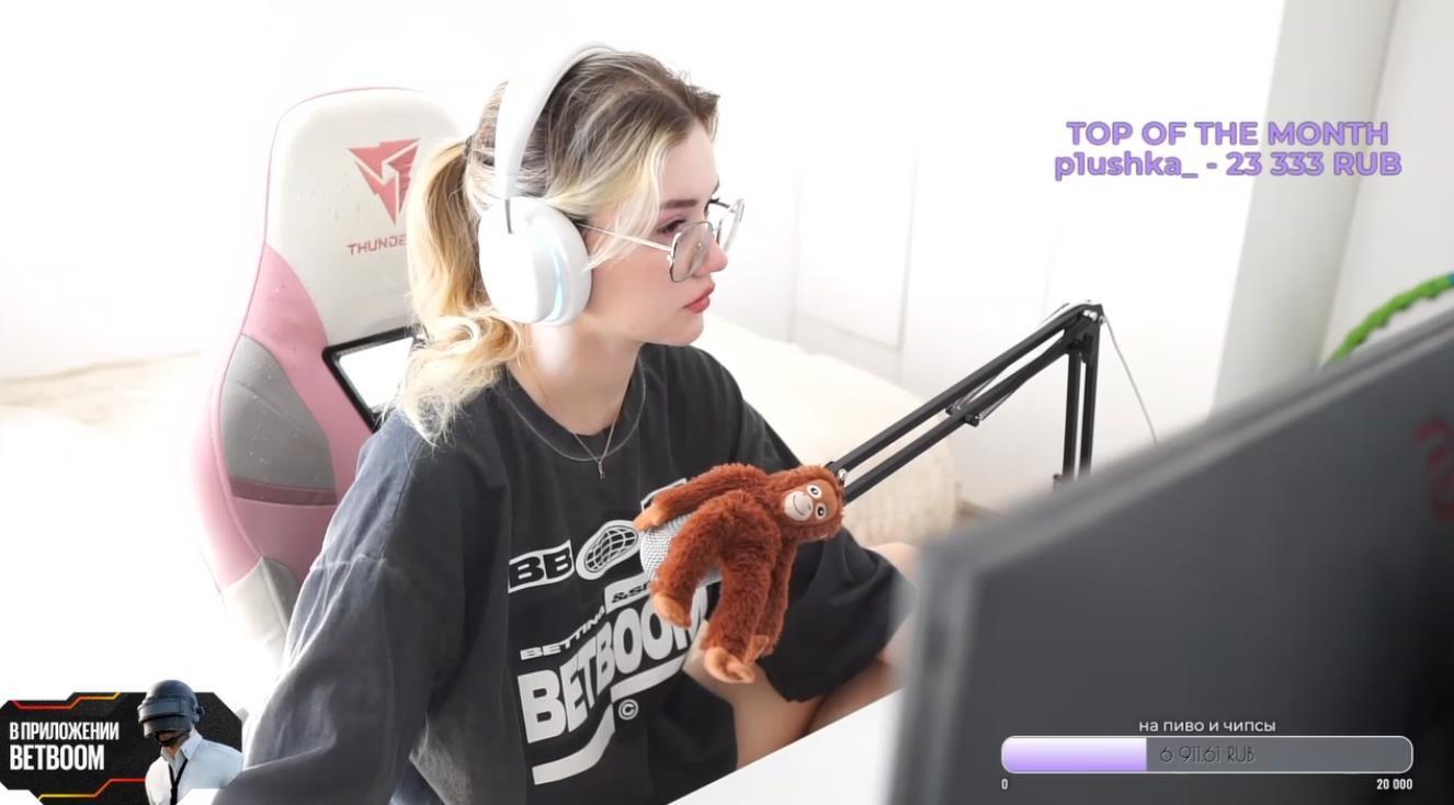 Смешной скриншот со стрима, оказывается у "eevochka" на микрофоне живёт обезьянка.