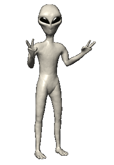 Гиф с белым инопланетянином с чёрными глазами на прозрачном фоне.