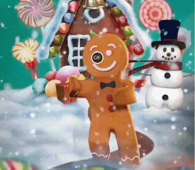 Зимняя гифка с танцующей печенькой