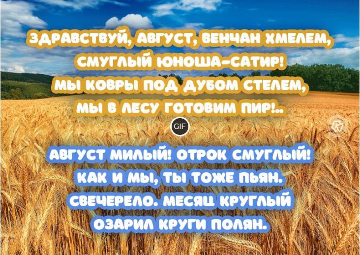 Красивая gif открытка со стихами про Август