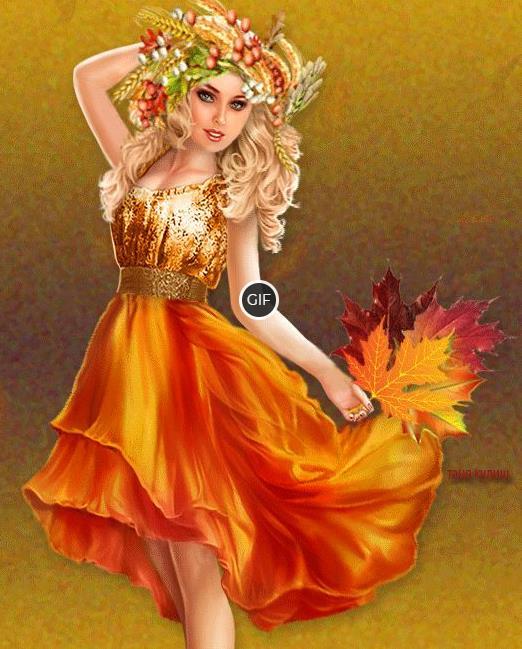 Гиф картинка Осеняя девушка